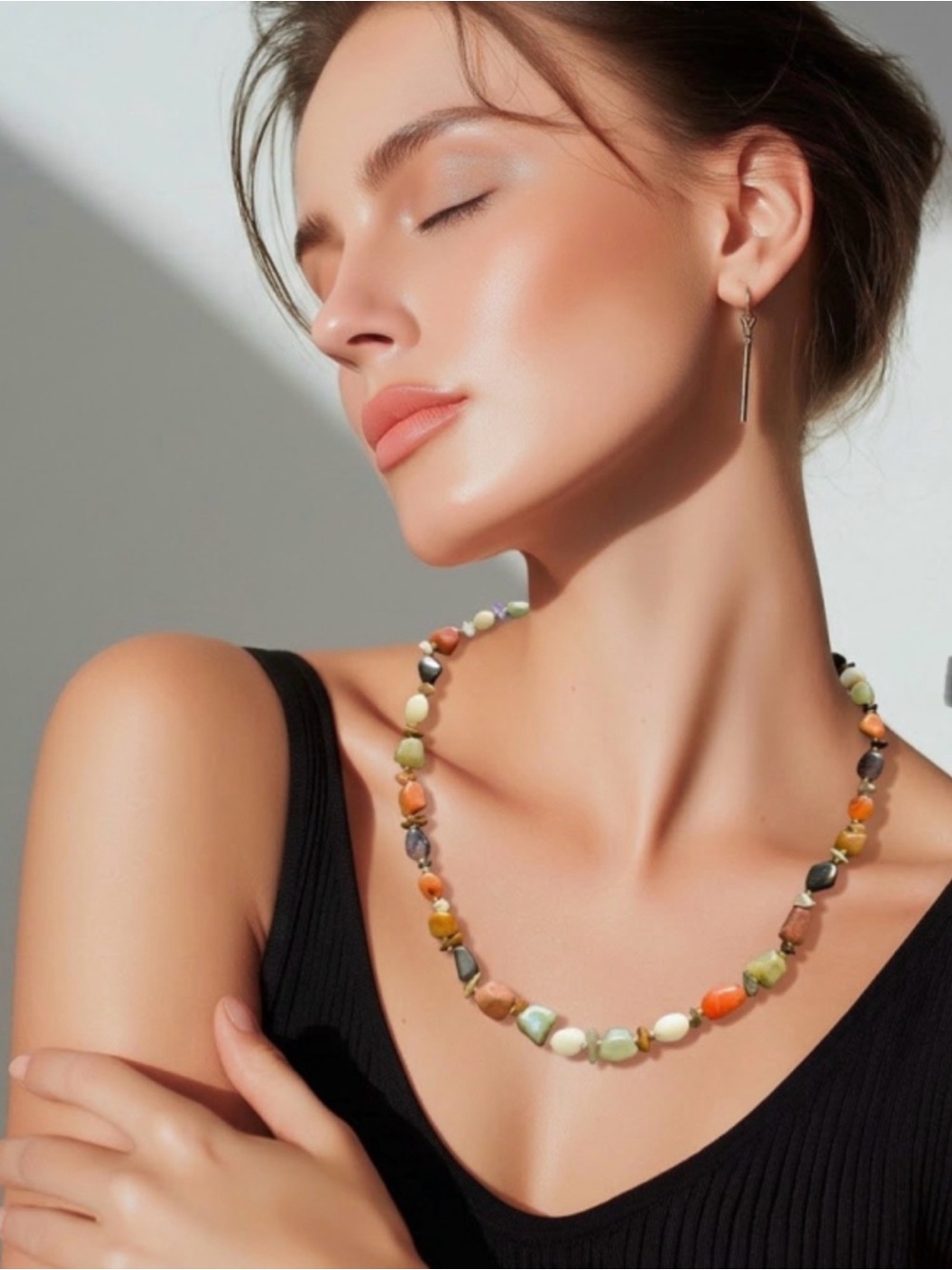 Vintage Beggar Bead Multi-Gemstone Tumbled Stone Necklace Boho 19"k